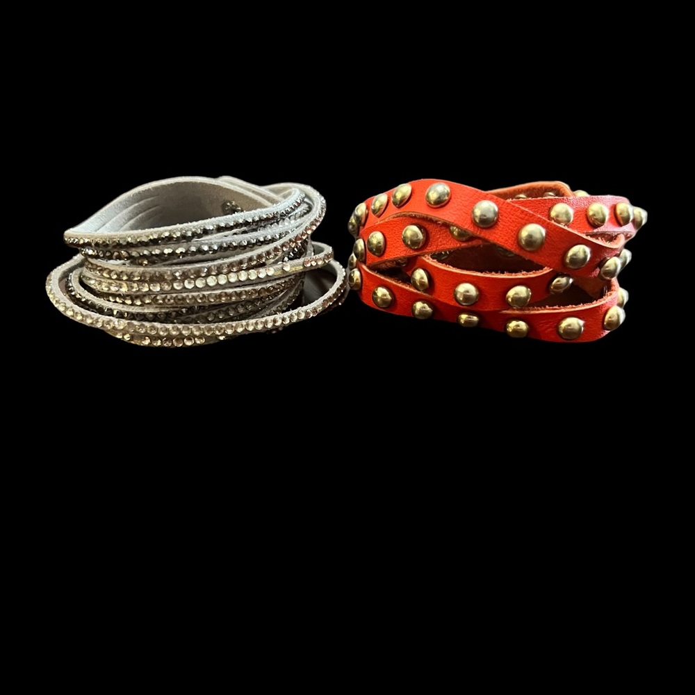 Two Yik Fung Wrap Leather Bracelets